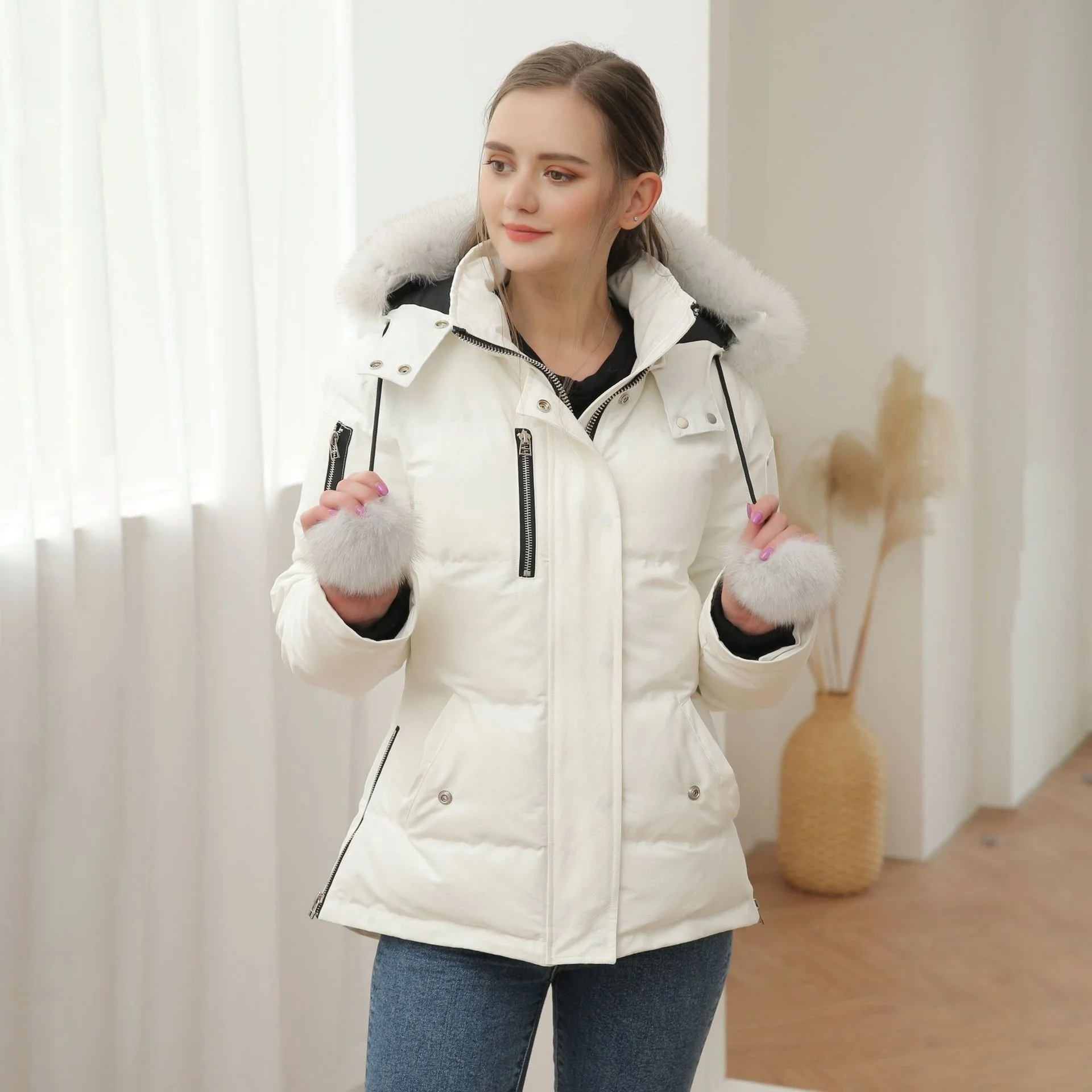 

2021 new winter scissors hand down jacket thickened Korean slim fit Canadian white duck down cotton jacket Snow Jacket Women