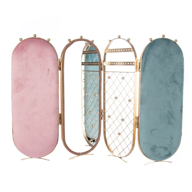 

Foldable Flannel Metal Jewelry Storage Box Earrings Display Stand Ring Holder M0XF