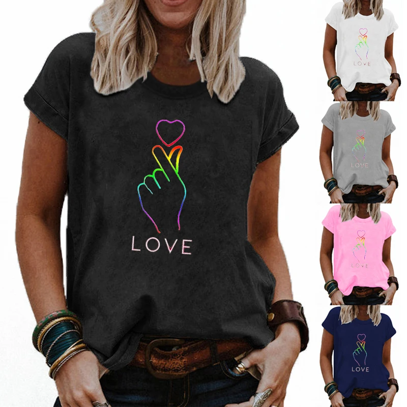 

New Fashion Women's Summer Printed Short Sleeve Round Neck T-shirt Casual Graphic Shirt Loose Solid Color Blouse Tops