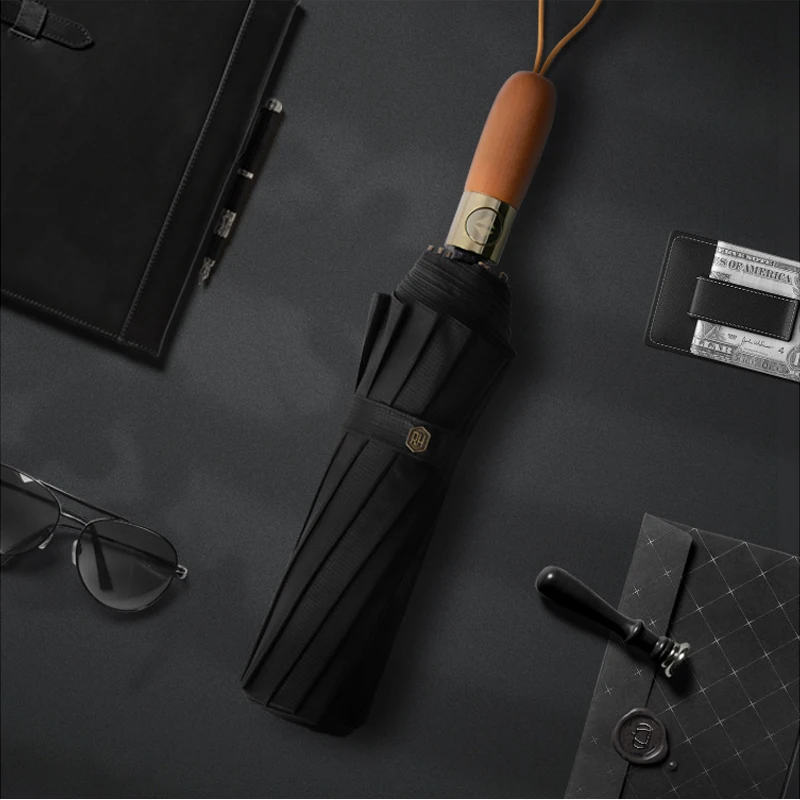 

Large Black Umbrella Rain Men 120cm Big Size Wooden Handle 12K Windproof Portable Umbrella Sun Protection Parasol Hot Sale