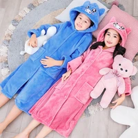 new 2020 winter warm bathrobe for kids boys and girls hooded cartoon pajamas princess child lengthen flannel robes solid color