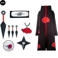 anime akatsuki cape cosplay halloween costume cloud cloak headband kunai and necklace ring accessories adult child ninja set