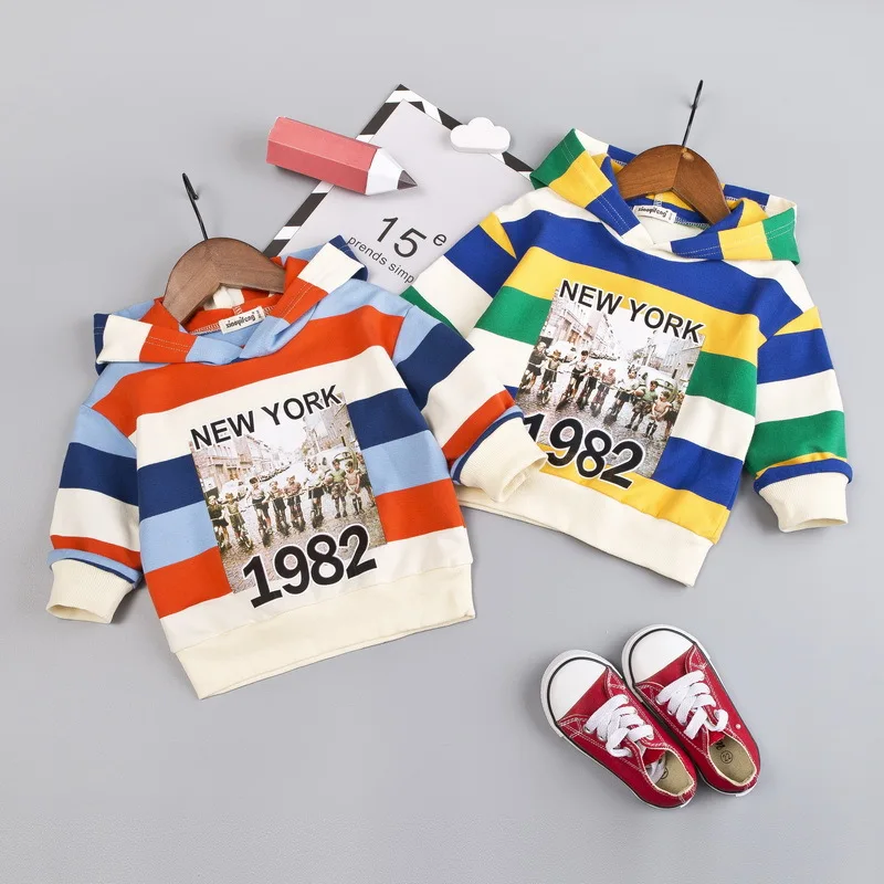 Одежда для маленьких мальчиков осенний Детский свитер пуловер в полоску с