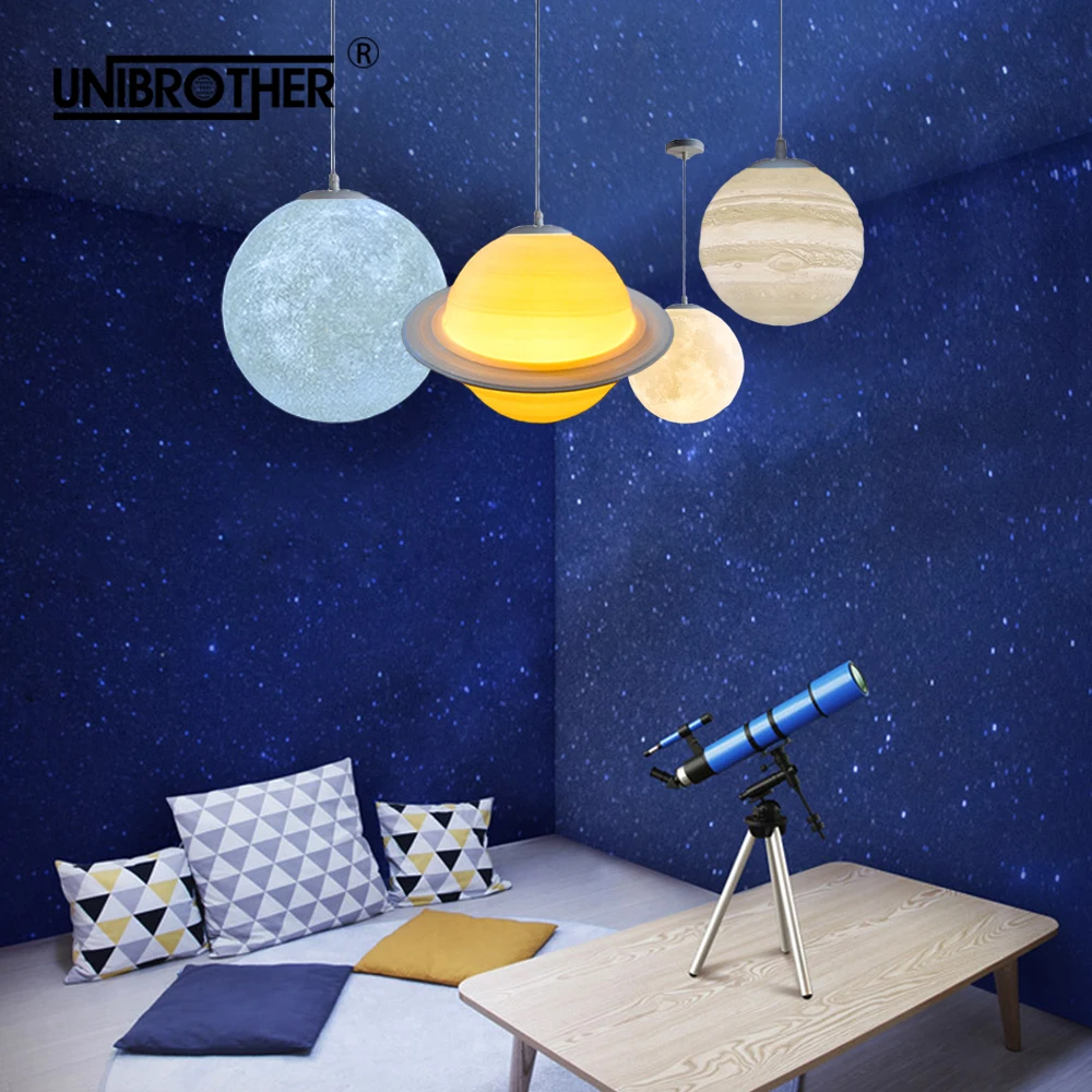 

3D moon star pendant lamps lights Mercury Mars Jupiter Earth Venus Sun Neptune Saturn Hanging lamps Milky Way home