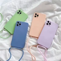 pure color diagonal lanyard phone case for iphone 13 12 11 pro max mini xs xr 7 8 plus silicone protective cover