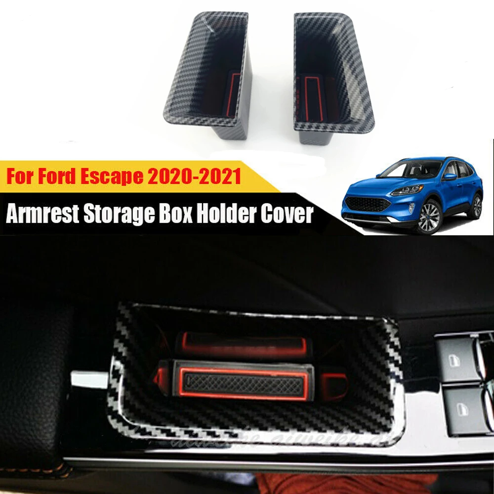 ABS Box Side Armrest Door Bin Black Car Carbon Fiber For Ford Escape KUGA 2020 Front Handle