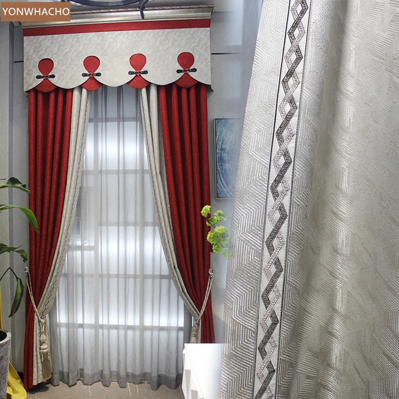 

Custom curtains luxury modern Chinese living room shade shading red thick cloth blackout curtain tulle valance drape B761