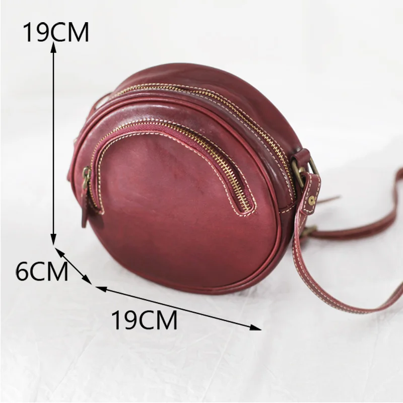 

EUMOAN Women's bag, summer small fresh cowhide round advanced sense bag, crossbody bag, new leather retro small round bag