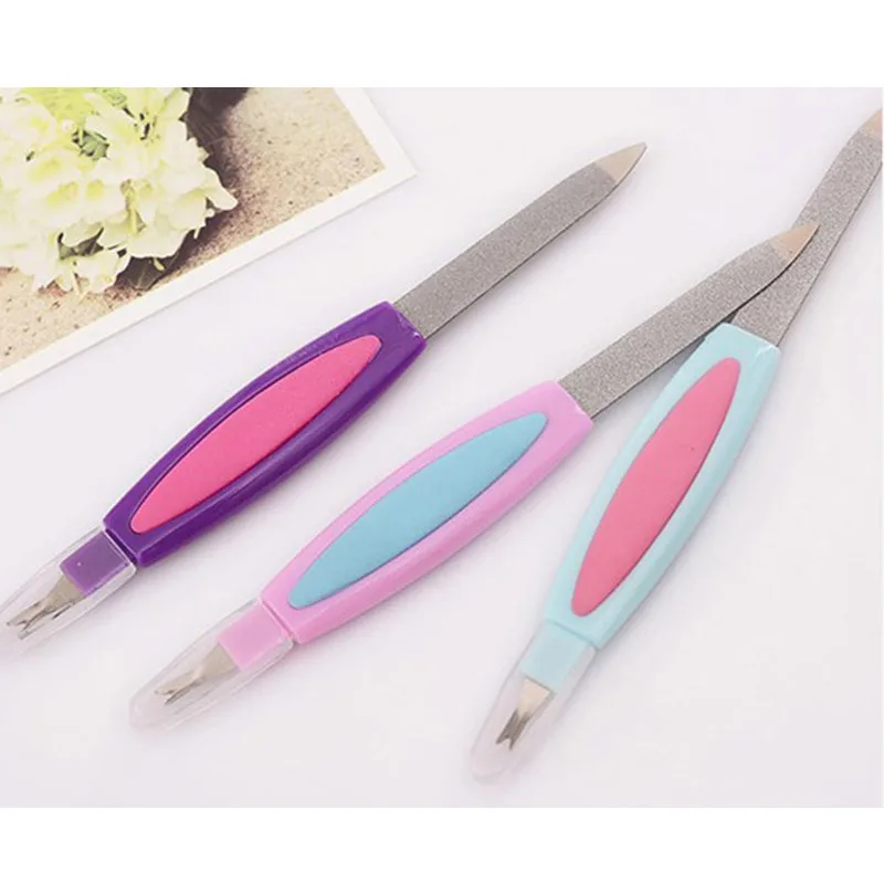 

1PC Cuticle Trimmer Pusher Stainless Steel Cuticle Trimmer Pusher Double Sides Grits Nail File Pedicure Care Nail Beauty Tools