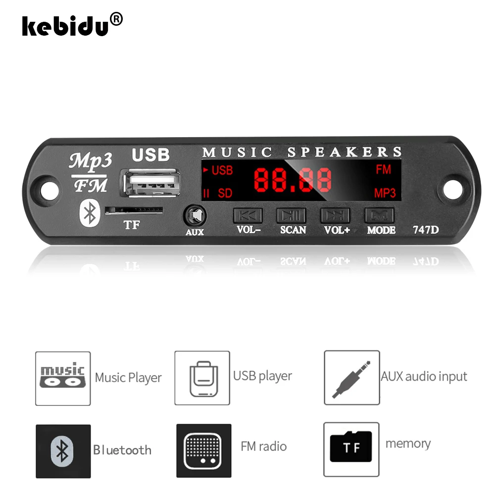Kebidu беспроводной Bluetooth 9V-12V MP3 WMA декодер плата аудио модуль USB TF радио для