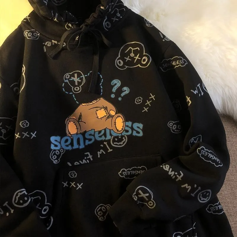 Harajuku Long Sleeve Print Hooded Sweatshirts Women 2021 Autumn And Winter Kpop Loose Clothes Chic Hoodies Sweetshirt Oversized