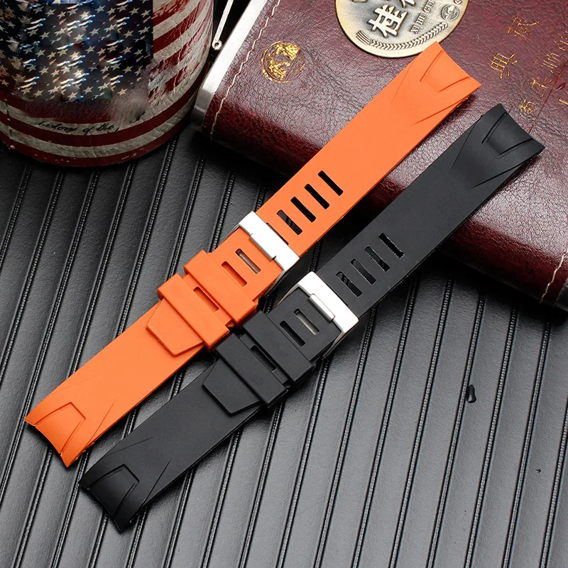 MERJUST 20mm 22mm Orange Black Rubber Strap Waterproof Diving Curved End Watchband for Omega Seamaster Planet Ocean Speedmaster