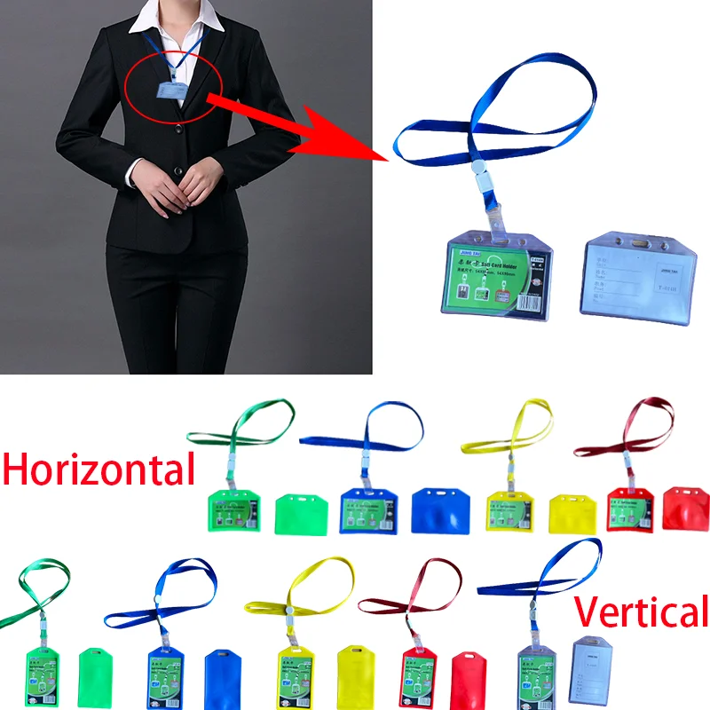 

1pcs Reception Business Clear Id Women Man Pass Photo Name Cardholder Soft Tag Badge Holder with Button Lanyard