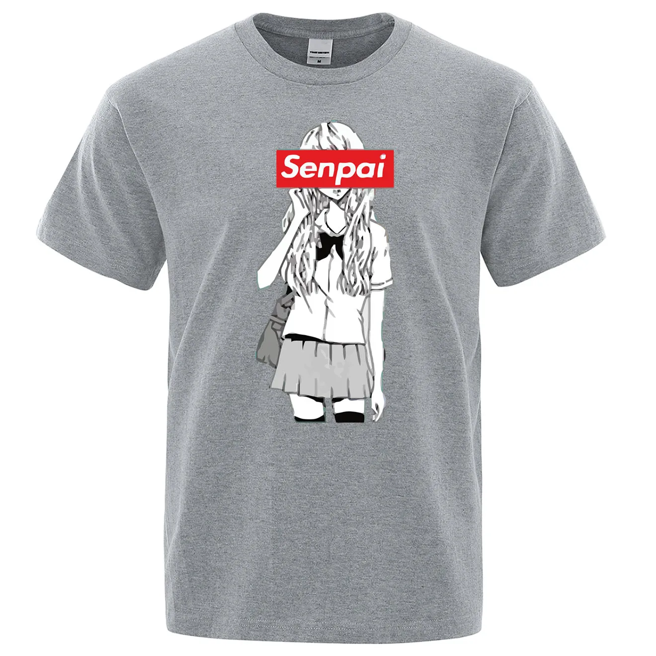 Senpai Anime Girl Nerdy Print T Shirt Summer Cotton Men's T-shirt Manga Streetwear Tee Tshirt Unisex Harajuku Clothes Tops Tees - Цвет: gray 6