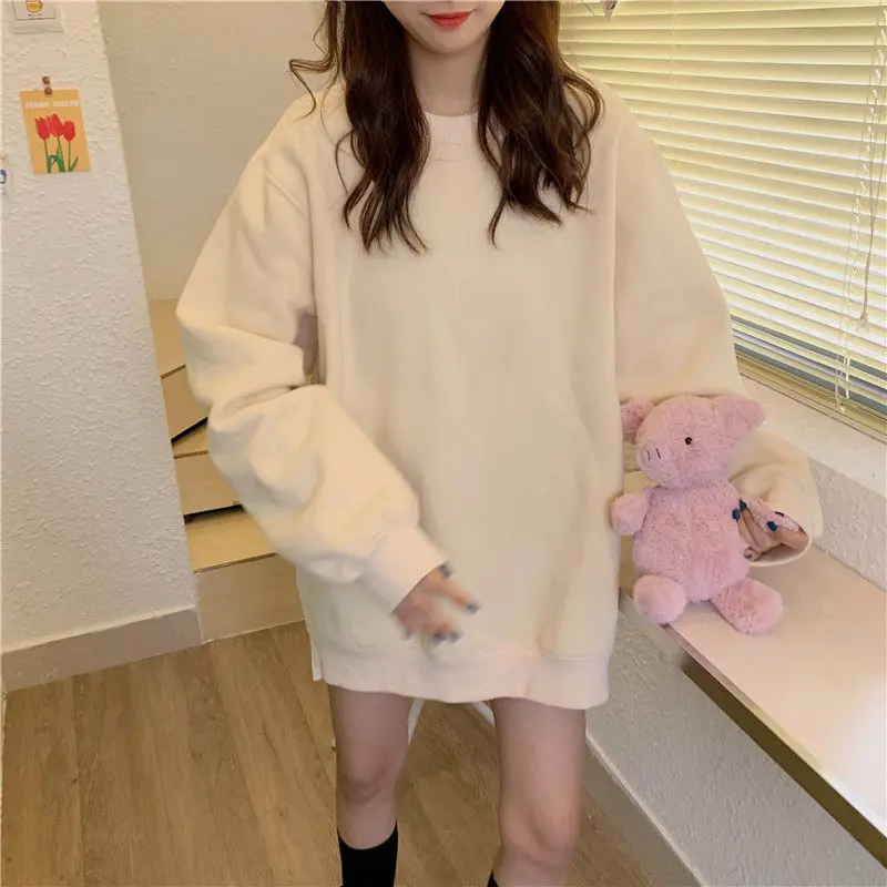 

Hoodies Women Plus Velvet Warm All-match Oversize Sweatshirts Korean Style Womens O-Neck Students Harajuku Hoodie Streetwear
