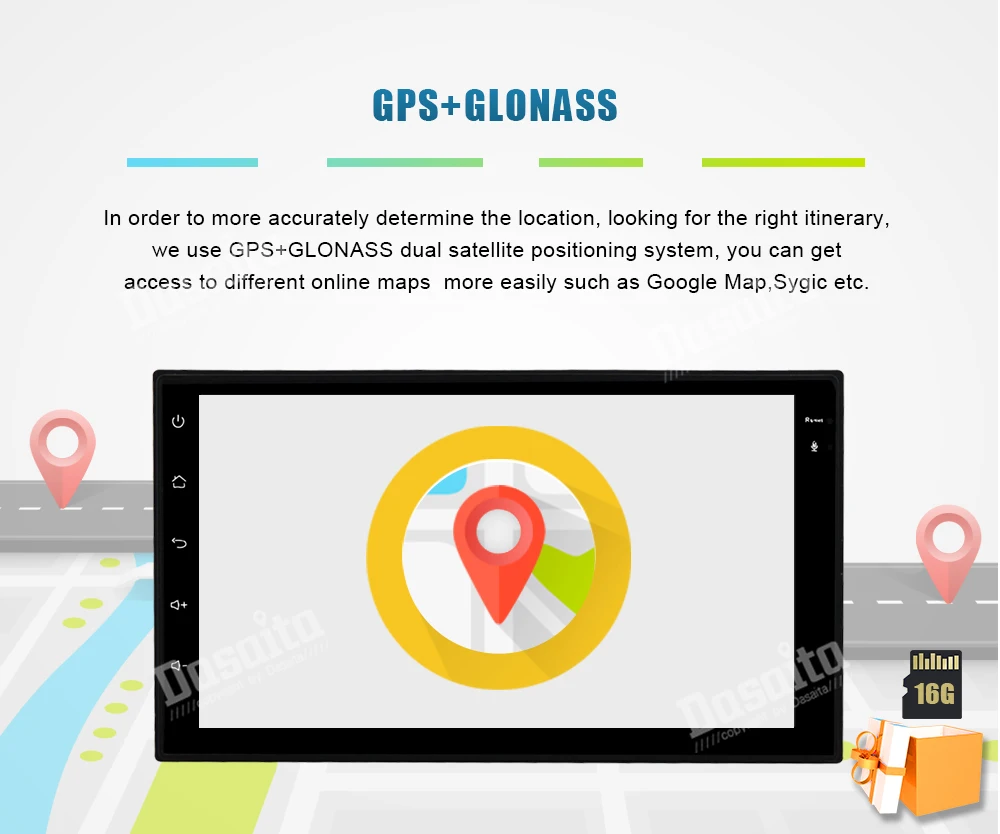 Dasaita " Android 9,0 Автомобильный gps плеер Navi для универсального 2 DIN с 2G+ 16G четырехъядерный автомобильный стерео Мультимедийный без DVD Bluetooth DAB