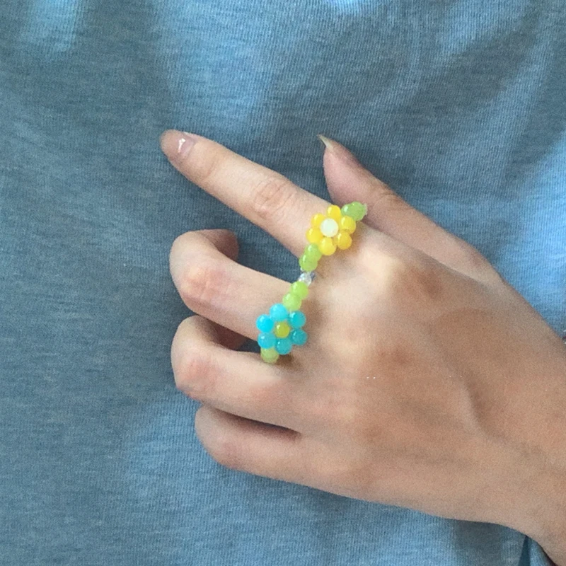 

AOMU 1SET Korea Vintage Transparent Resin Colorful Rings Chic Colorful Acrylic Geometric Irregular Ring Set for Women Jewelry