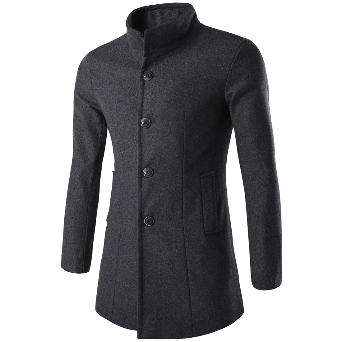 

2020 Spring and Autumn New Fashion Solid Color Lapel Mid-Length Coat Men's Woolen Trench Coat 5 Colors