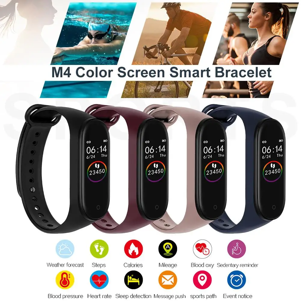 Умный Браслет M4 Водонепроницаемый Фитнес-браслет с цветным экраном мониторинг