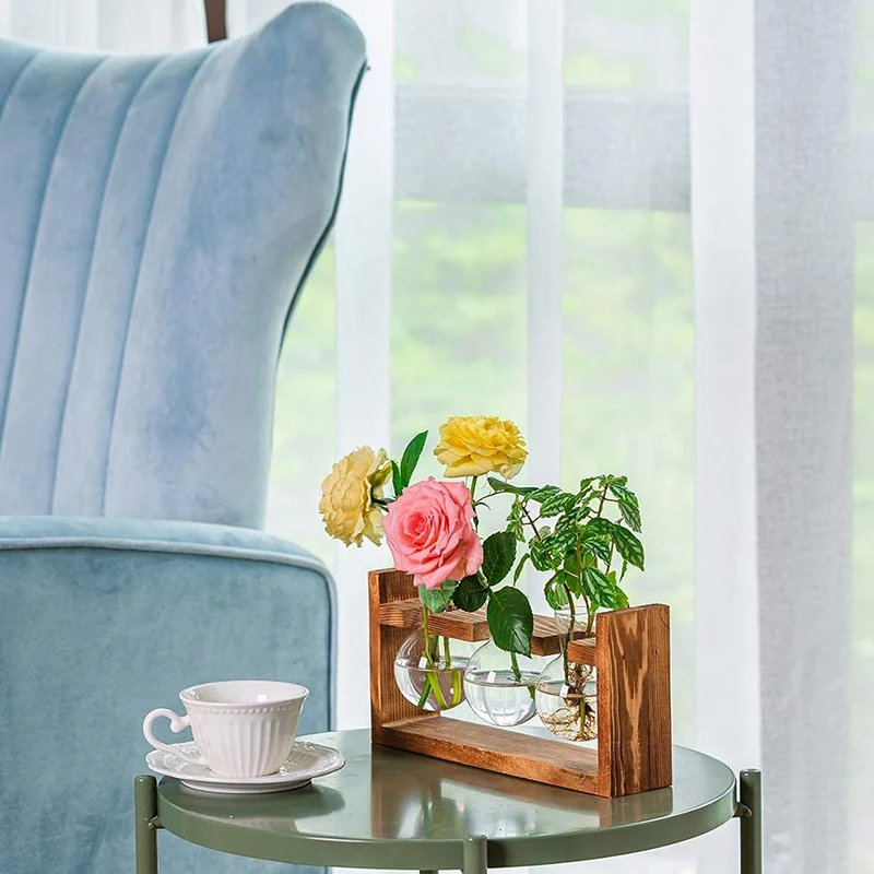 

Propagation Station Glass Planter Vase Terrarium Tabletop Plants Desktop Spherical Shape Glass Vase Wooden