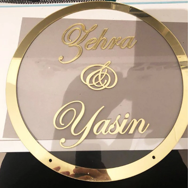 Круглый акриловый Свадебный знак приветствия с листовой монограммой