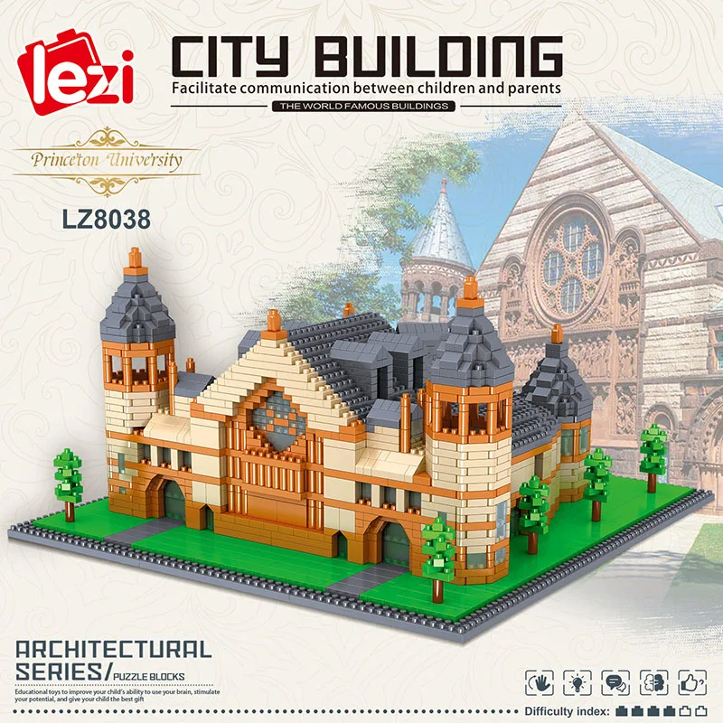 

World Famous Building Princeton University Building Block DIY City Street View Diamond Building Block Children's Toy Gift No Box