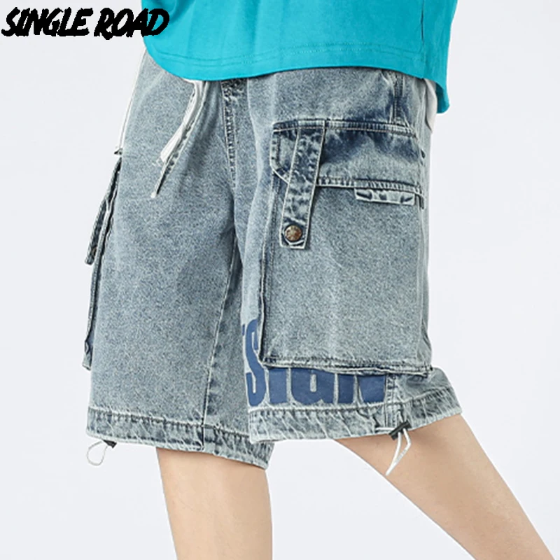 

Single Road Mens Shorts Men 2021 Summer Jeans Short Harajuku Hip Hop Japanese Streetwear Male Pants Blue Casual Shorts For Men