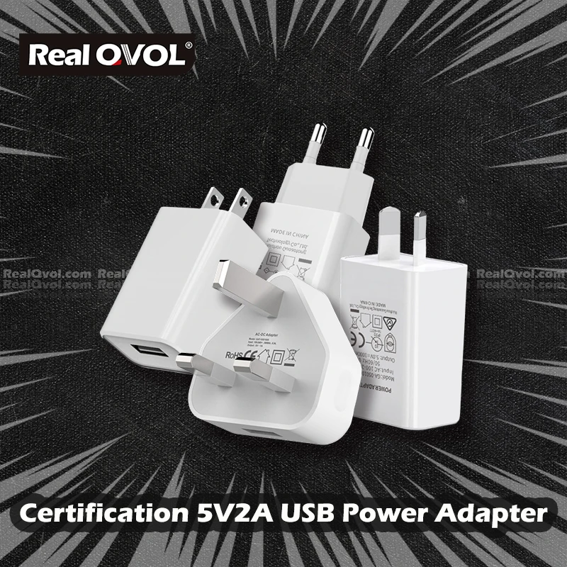 

RealQvol Certification 5V2A USB Power Adapter CE FCC UL KC ASS ROSH PSE EU US UK AU KR Plug Raspberry PI supply charger Adaptor