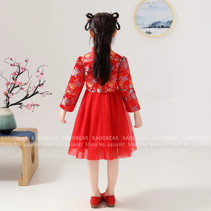 Традиционное китайское платье для маленьких девочек с вышивкой Hanfu Cheongsam детское