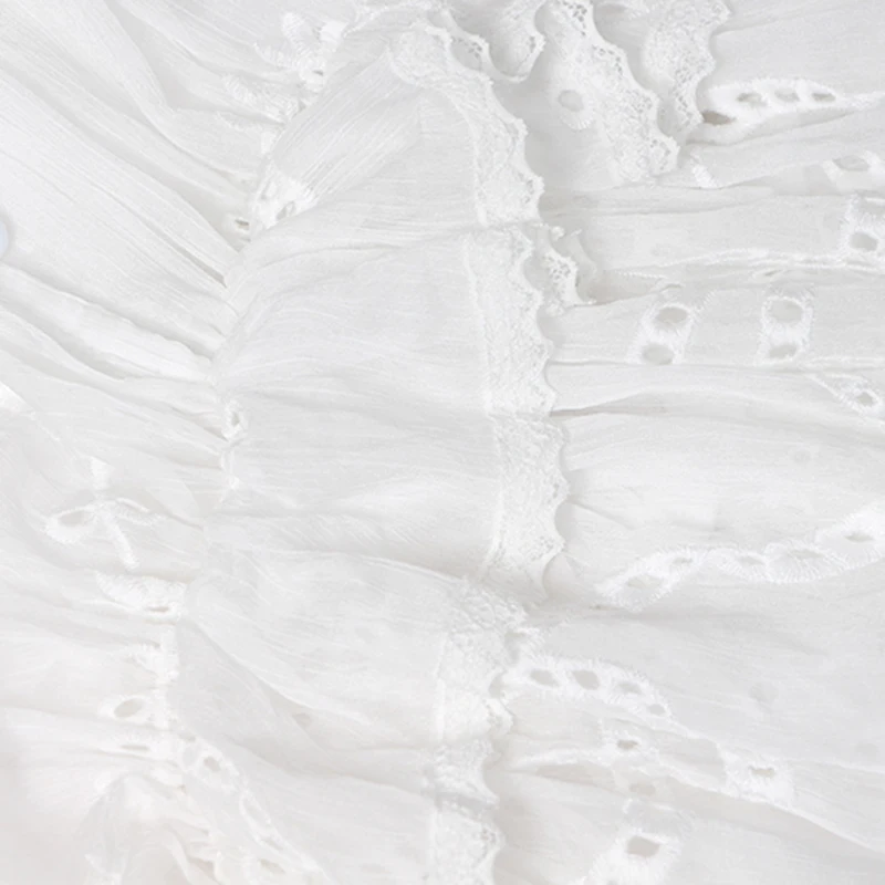 

VGH Elegant White Dress For Women V Neck Short Sleeve High Waist Patchwork Lace Dresses Female 2020 Fashion Clothing Summer
