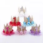 Праздничный декор для первого дня рождения девочки, 1 шт., с цветами на годик, шляпы для вечеринки по случаю Дня Рождения, корона принцессы ободок