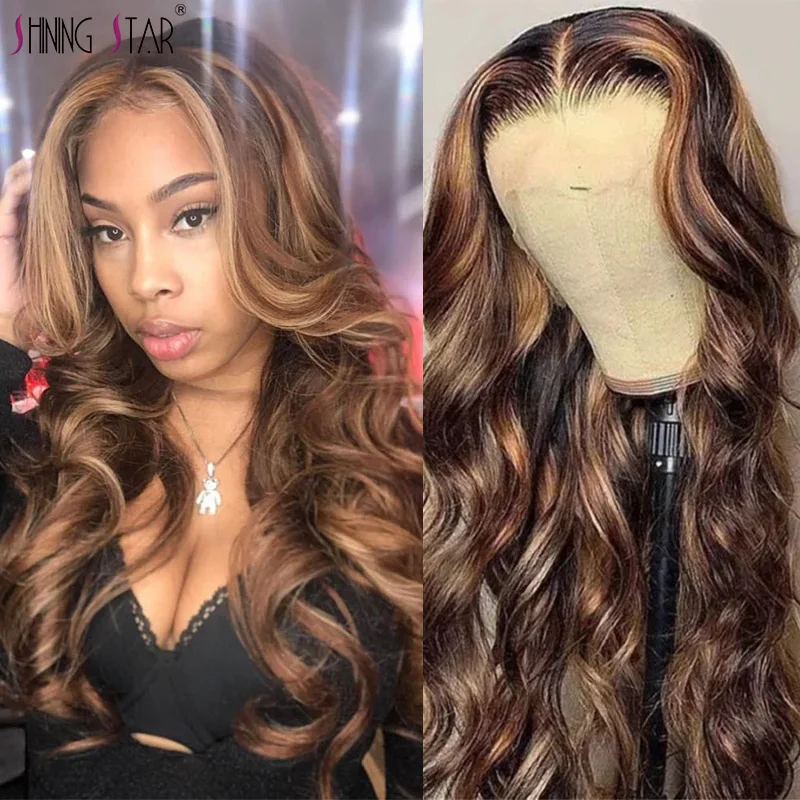 

Highlight Brown Colored Human Hair Wig Peruvian 13X1 Body Wave Lace Front Wigs For Women Highlight Lace Front Human Hair Wigs