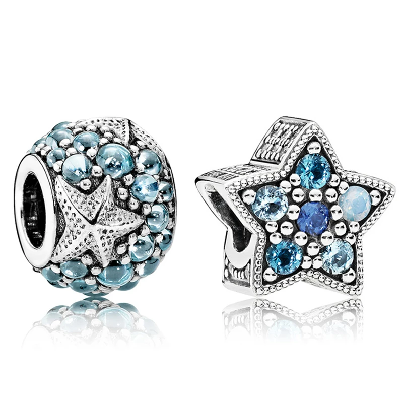 

Baofu 925 Sterling Silver Beaded Shiny Blue Starfish Bubble Beaded Suitable For Original Ladies Bracelet DIY Gift High Jewelry