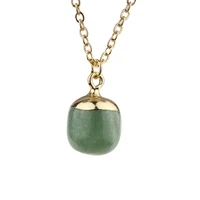 fashion gold color geometry green aventurine crystal pendant necklace for women jewelry