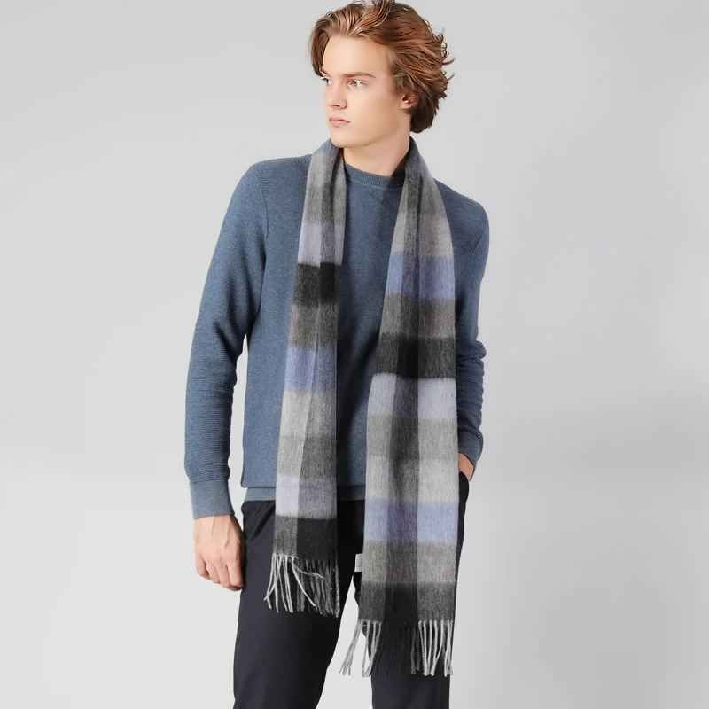 

Beautiful lamb wool warm scarf for men and women in autumn and winter shawl blue-gray plover