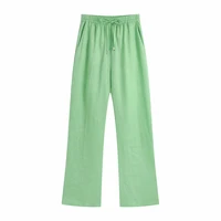 2021 summer woman pants green wide leg pants women clothing elastic high waist suit trousers loose casual chic women pants
