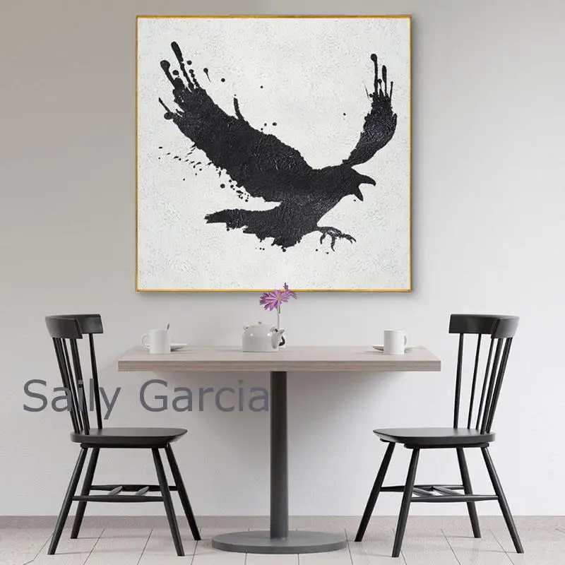 

Cow Eagle Mordern Canvas Painting Black Silhouette White Background Animals Abstract Hanging Wall Art for Living Room Bedroom