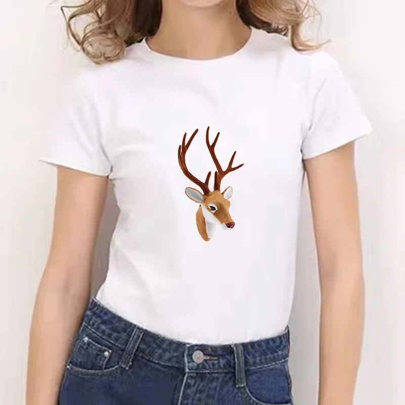 

Women Graphic Sika Deer Printing Cute Summer Spring 90s Style Casual Fashion Female Clothes Tops Tees Tshirt T-Shirt