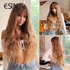 ESIN коричневый Омбре для блонд длинные волнистые парики с челкой для женщин синтетические волосы естественные праздничные термостойкие