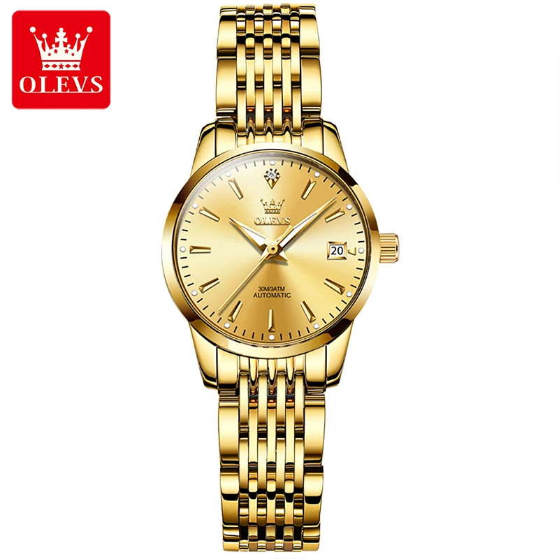 OLEVS Women Watch Luxury Full Gold Watch Slim Stylish Simple Ladies Wrist Watches Calendar Display Water Resistant Reloj Mujer enlarge