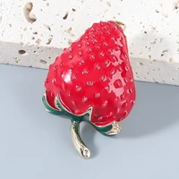 enamel red color strawberry brooches for women summer style fruit accessories hat bag jewelry wedding pins good gift