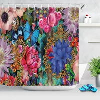 colorful blossom flowers shower curtains bathroom curtain butterfly floral gem diamond fabric waterproof polyester bath curtain