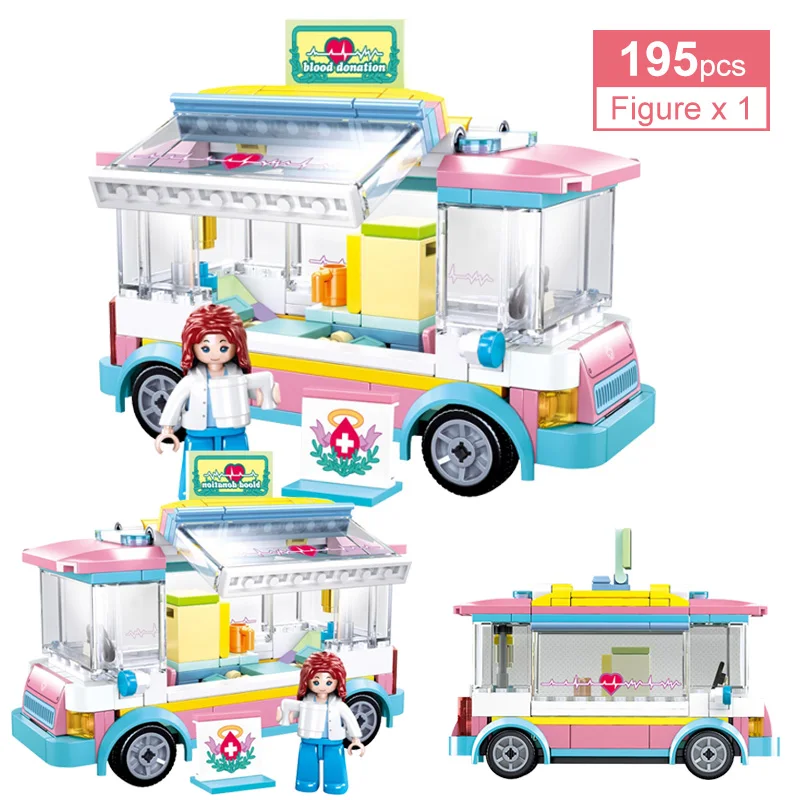 

195Pcs City Mobile Health Examination Vehicle Building Blocks Hospital Medical Nurse Figures Bricks Toys Birthday Gifts For Girl