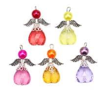 10pcs handmade guardian angel fairy charms pendants acrylic heart beads wings for jewelry making and crafting