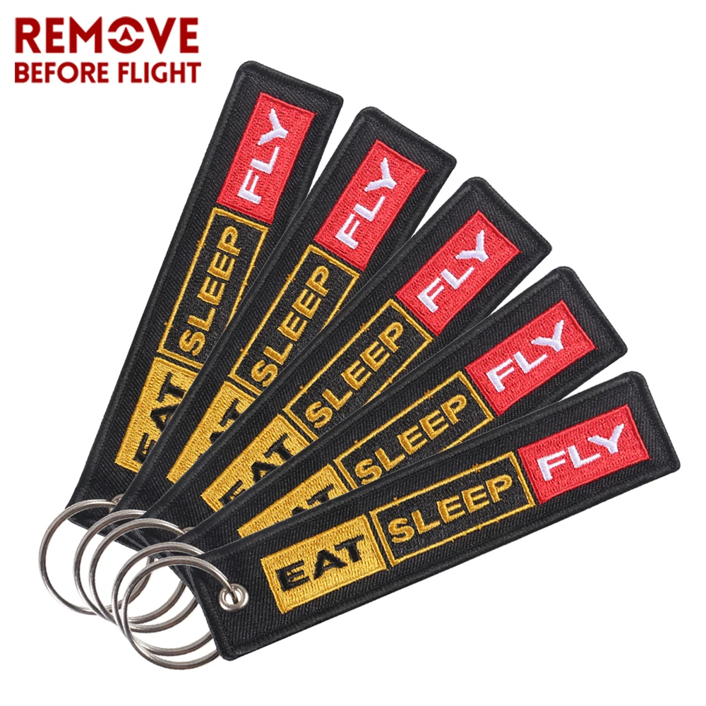 

5PCS Embroidery Eat Sleep Fly Keychains Jewelry Key Tag Fashion Keyrings Remove Before Flight Pilot Key Chain For Aviation Gifts