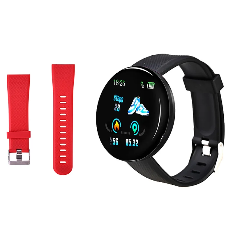 with Red strap Модные D18 Смарт-часы для мужчин wo для мужчин монитор сердечного ритма кровяное давление кислорода в крови фитнес-трекер спортивные водонепроницаемые Смарт-часы - Цвет: with Red strap