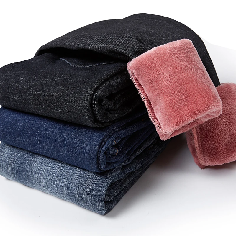 

Winter Skinny Jeans Women Pink Fleece Slim Warm All-match High Quality Denim Trousers Pencil Pants Fashion Female Clothing