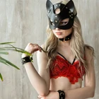 Сексуальная кожаная маска и ошейник для кошки, БДСМ, фетиш, кошачья голова, полуглаза, косплей, лицо, товары для взрослых, Хэллоуин, маски для вечеринки-маскарада