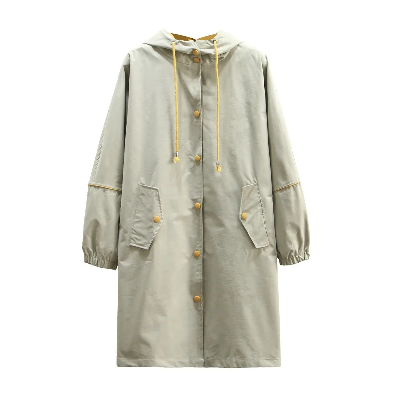 Тренч с капюшоном для женщин Весна Осень размера плюс Повседневная модная