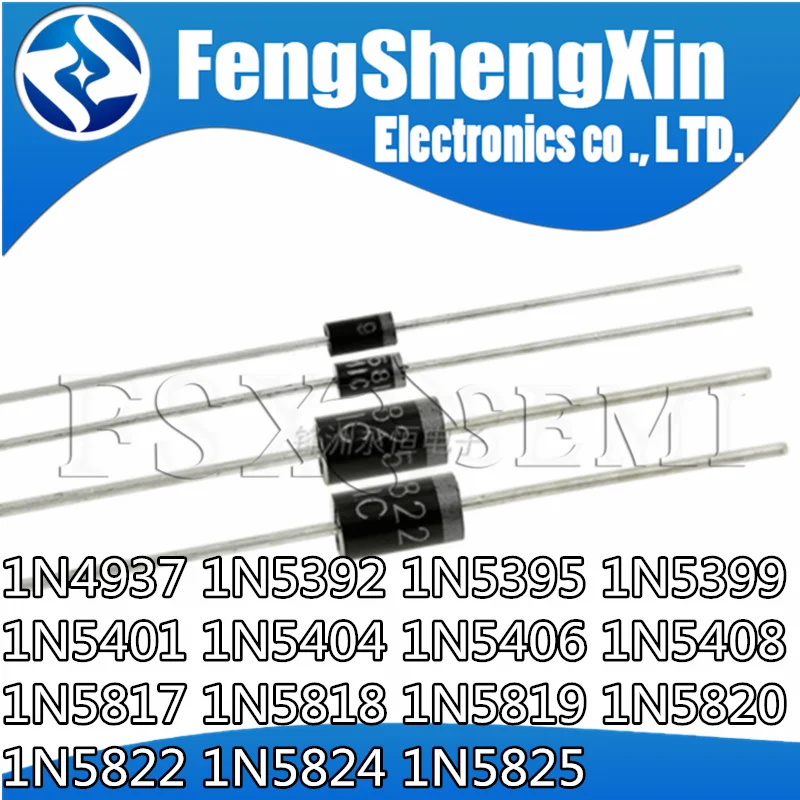 100 шт. 1N4937 1N5392 1N5395 1N5399 1N5401 1N5404 1N5406 1N5408 1N5817 1N5818 1N5819 1N5820 1N5822 1N5824 1N5825 диоды Schottky |